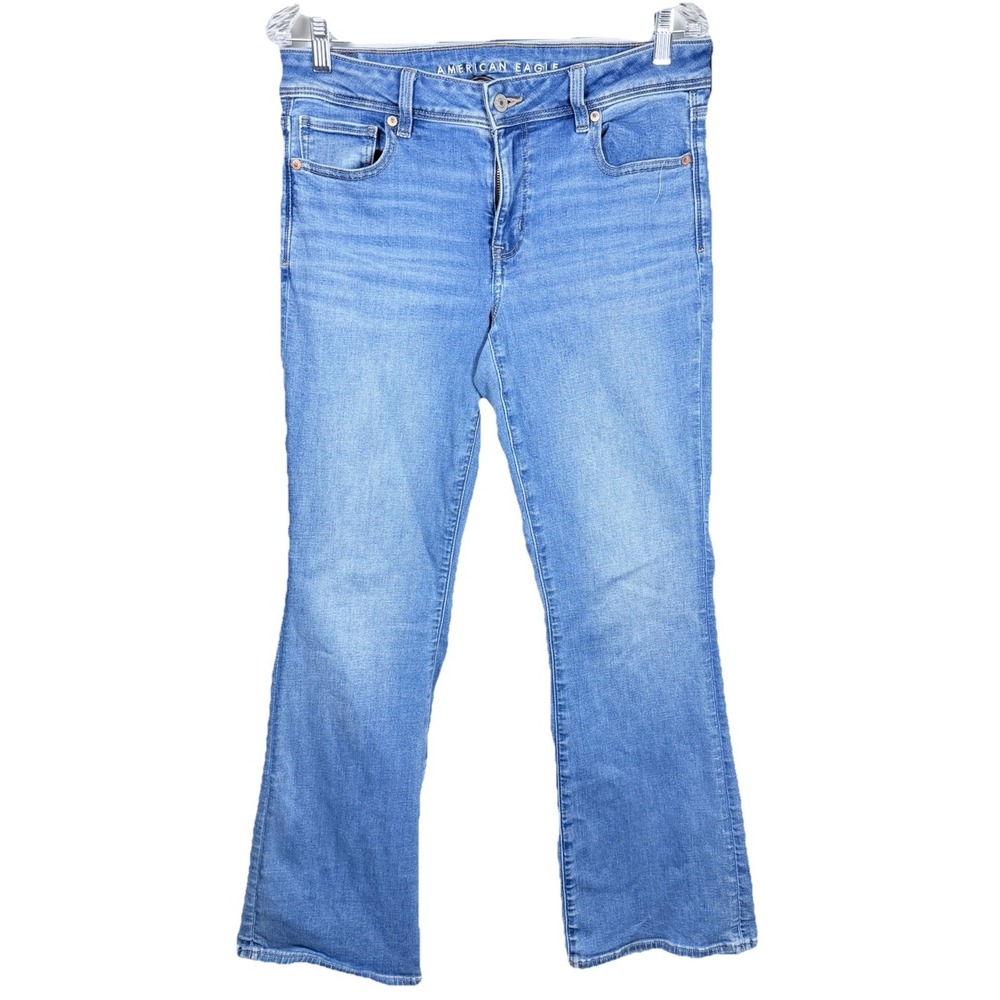 American Eagle Kick‎ Boot Jeans Womens 8 Short Light Wash Flare Stretch Classic
